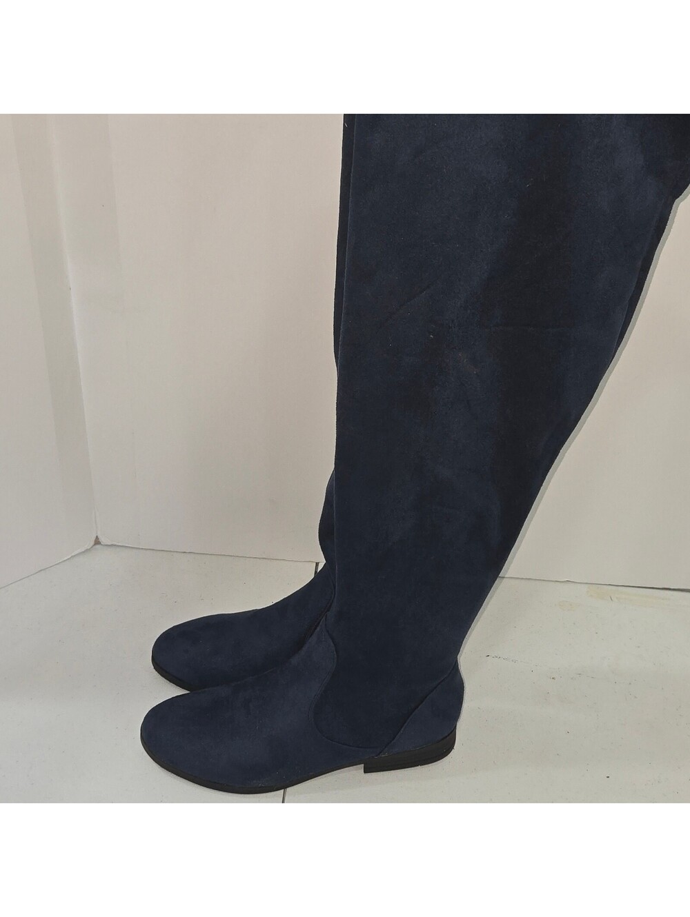 Women's Navy Blue Faux Suede Over The Knee High Boots Flat Heel Size 7.5W